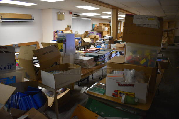 ALL ONE MONEY! MEGA ROOM LOT Including Various Books, Textbooks and Bins! Does Not Include Bookshelves. BUYER MUST REMOVE. (Clearview Elementary - Lower Level) - Image 6 of 12