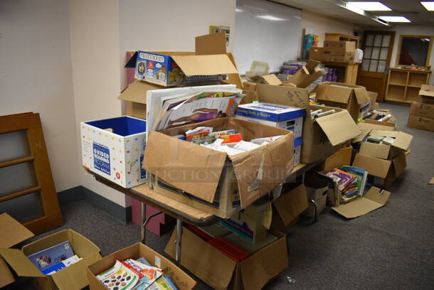 ALL ONE MONEY! MEGA ROOM LOT Including Various Books, Textbooks and Bins! Does Not Include Bookshelves. BUYER MUST REMOVE. (Clearview Elementary - Lower Level) - Image 7 of 12