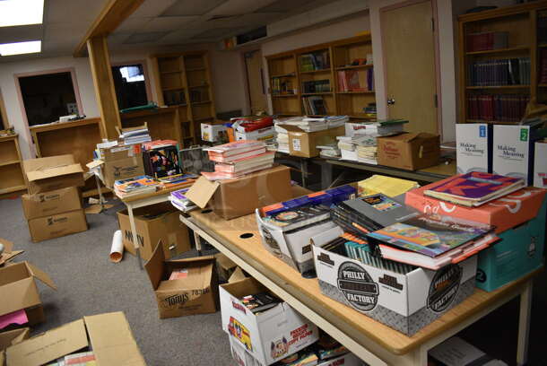 ALL ONE MONEY! MEGA ROOM LOT Including Various Books, Textbooks and Bins! Does Not Include Bookshelves. BUYER MUST REMOVE. (Clearview Elementary - Lower Level) - Image 9 of 12