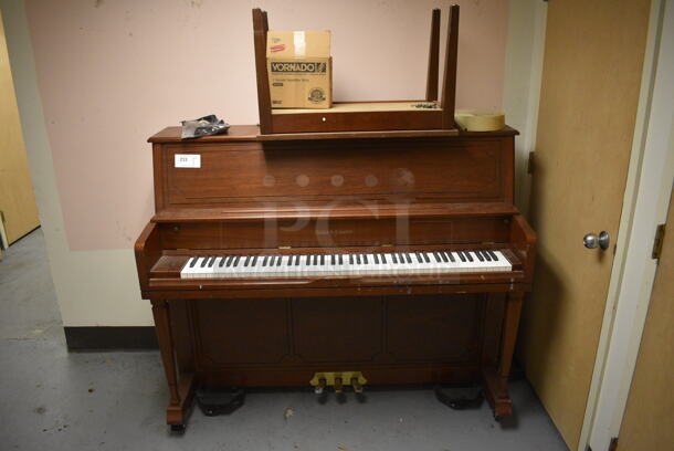 Kohler & Campbell Wood Pattern Piano and Bench. BUYER MUST REMOVE. 57x24x48. (Clearview Elementary - Lower Level)