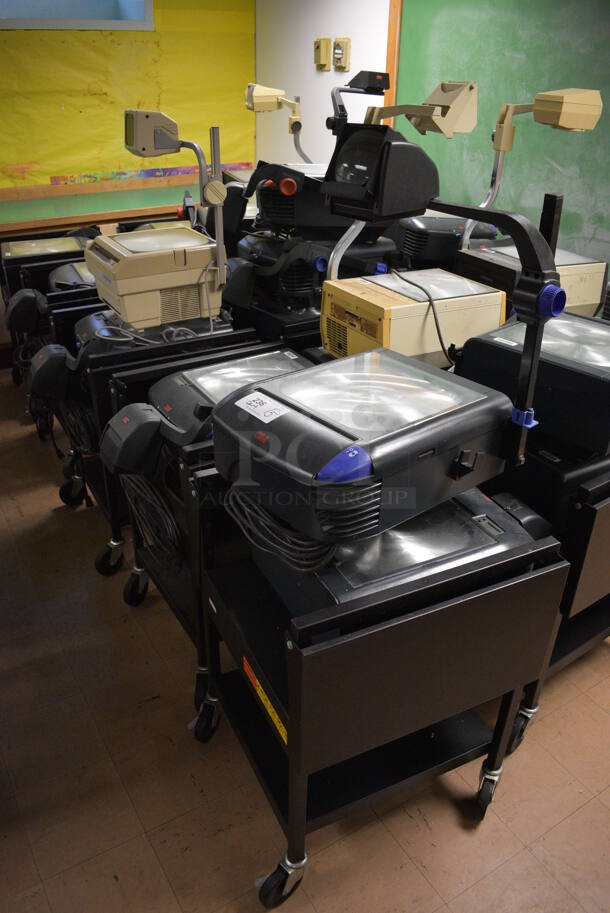 15 Black Metal AV Carts w/ Approximately 30 Overhead Projectors. BUYER MUST REMOVE. Includes 21x20x51. 15 Times Your Bid! (Clearview Elementary - Lower Level) - Image 2 of 5