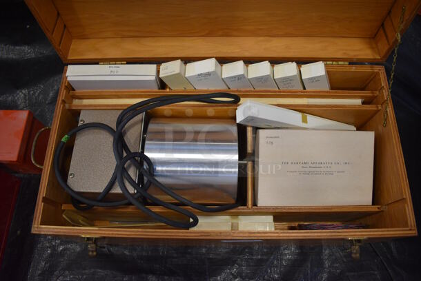 Harvard Apparatus Kymograph Kit w/ Pieces in Wooden Box. 24x12x11.5. (Middle School Gym)