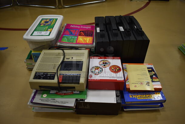 ALL ONE MONEY! Lot of Various Items Including Califone 5272AV Cassette Recorder, Ornament Craft Kit and Audio Cassette Collections. (Chipperfield Elementary Gym)