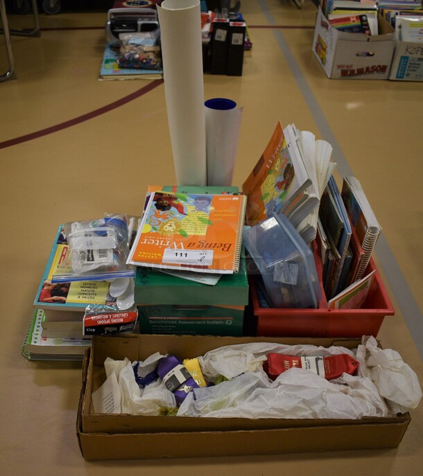 ALL ONE MONEY! Lot of Various Items Including Ribbons, Being a Writer Books and Big Activity Book. (Chipperfield Elementary Gym)