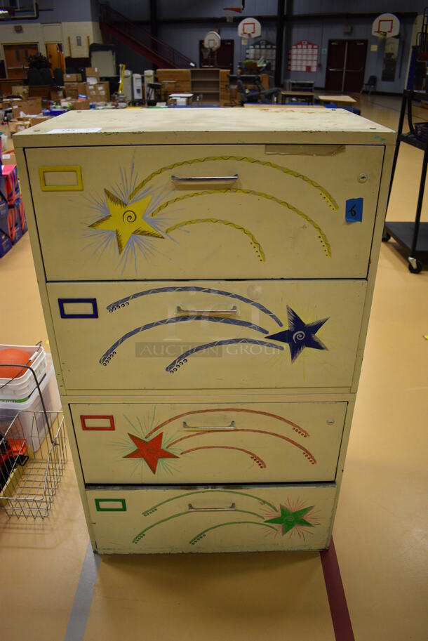 Tan Metal 4 Drawer Filing Cabinet. 30x18x50. (Chipperfield Elementary Gym)