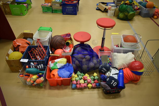 ALL ONE MONEY! Lot of Various Items Including Basketball, Dome Cones, Baskets and Letters. (Chipperfield Elementary Gym)