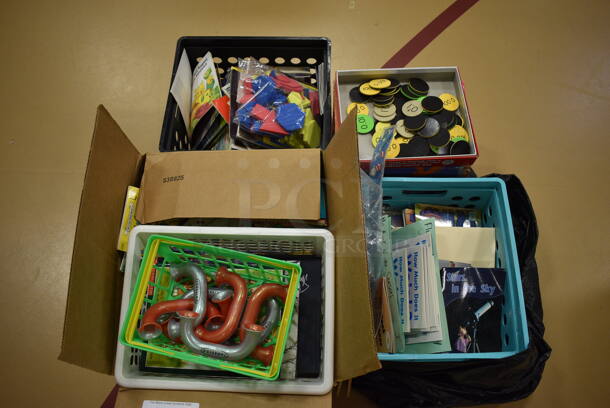 ALL ONE MONEY! Lot of Various Items Including Books, Learning Blocks and Tubes. (Chipperfield Elementary Gym)