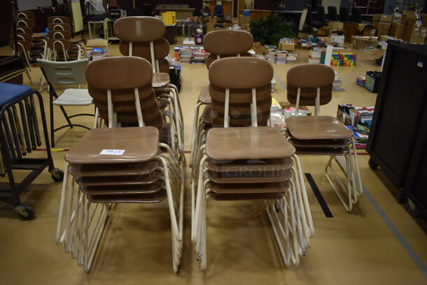 23 Brown Metal Chairs on Tan Metal Frame. 22x24x31. 23 Times Your Bid! (Chipperfield Elementary Gym)
