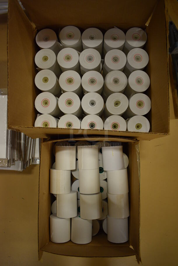 ALL ONE MONEY! Lot of 2 Boxes of Receipt Printer Paper Rolls. (Chipperfield Elementary Gym)