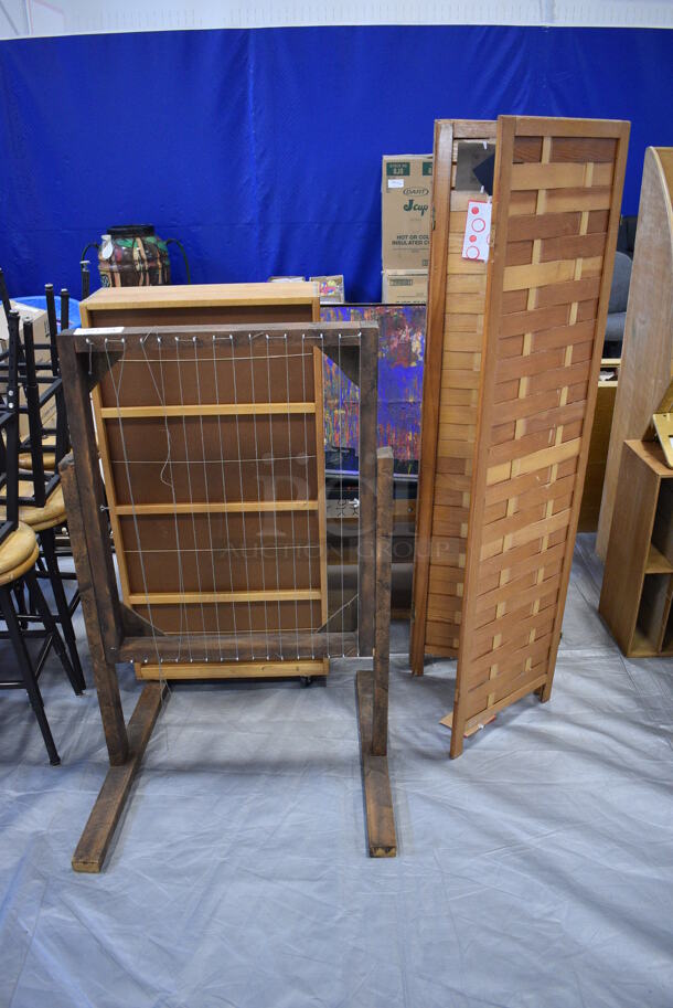 ALL ONE MONEY! Lot of 4 Various Wooden Items Including Divider and Rack. Includes 30x28x48. (Middle School Gym)