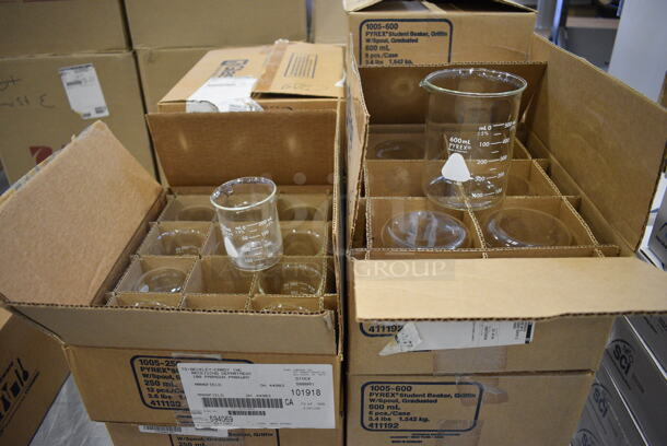18 Boxes of Pyrex Student Beakers. Total of Approximately 72. 4x4x5, 3x3x3.5. 18 Times Your Bid! (Middle School Gym)