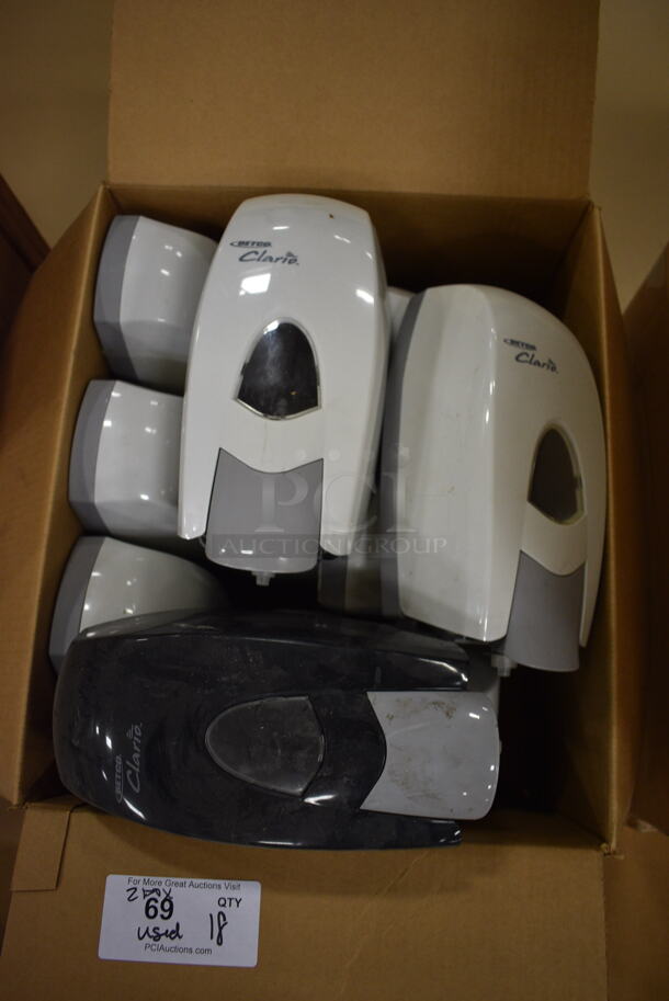 18 Various Poly Wall Mount Soap Dispensers. Includes 5x5x12. 18 Times Your Bid! (Chipperfield Elementary Gym)
