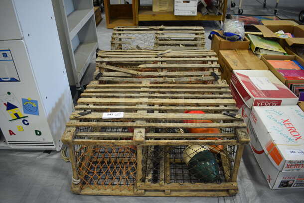 3 Various Wooden Decorative Lobster Traps. Includes 34x24x15. 3 Times Your Bid! (Middle School Gym)