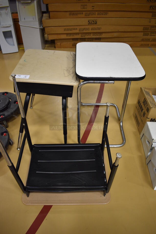 3 Various Desks. Includes 24x18x27. 3 Times Your Bid! (Chipperfield Elementary Gym)