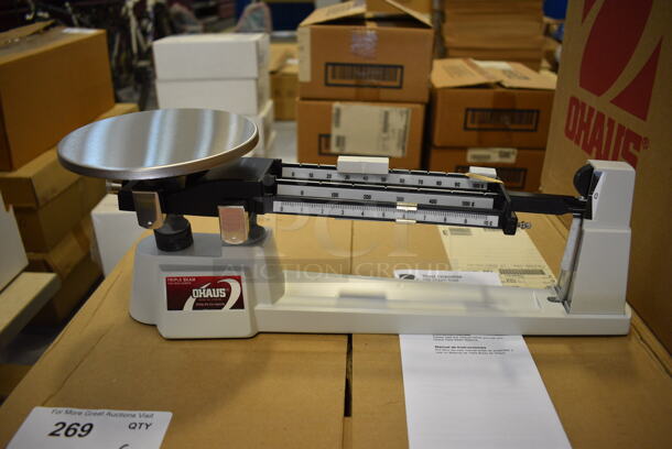 6 BRAND NEW IN BOX! Ohaus 750-S0 Countertop Triple Beam Balance Scales. 17x6x6.5. 6 Times Your Bid! (Middle School Gym)