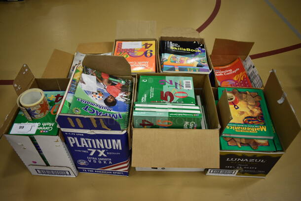 ALL ONE MONEY! Lot of Various Items Including Mathematics Books and Write on Track Skills Books. (Chipperfield Elementary Gym)