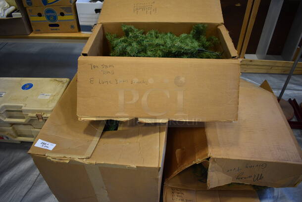 ALL ONE MONEY! Lot of 3 Boxes of Fake Christmas Tree Pieces. (Middle School Gym)