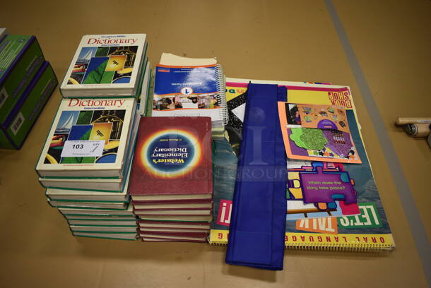 ALL ONE MONEY! Lot of Various Items Including Dictionaries. (Chipperfield Elementary Gym)