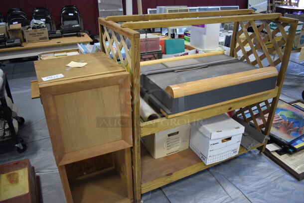 ALL ONE MONEY! Lot of Wooden Cabinet and Wooden Unit w/ Contents. Includes 52x24x49. (Middle School Gym)