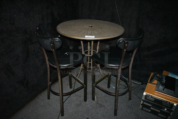 Metal Bar Height Table w/ 2 Bar Height Chairs. 36x36x40, 18x16x42. (bar)