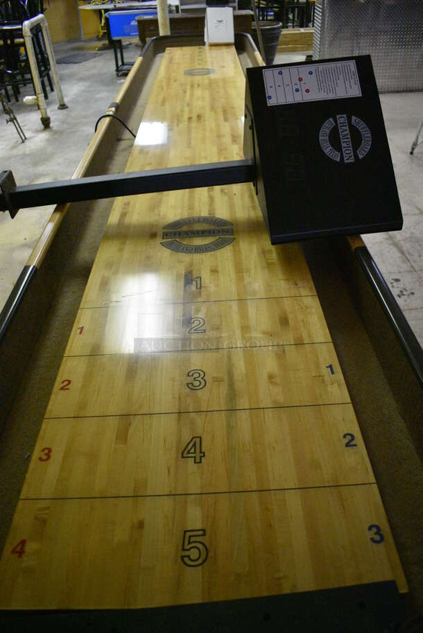 Shuffleboard Champion Floor Style Shuffleboard Board w/ Money Acceptor, Scoreboard and Cleaner. BUYER MUST REMOVE. 168x31x33. (basement) - Image 5 of 11