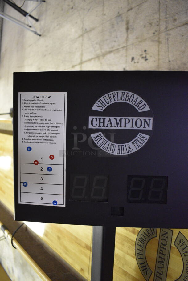Shuffleboard Champion Floor Style Shuffleboard Board w/ Money Acceptor, Scoreboard and Cleaner. BUYER MUST REMOVE. 168x31x33. (basement) - Image 6 of 11