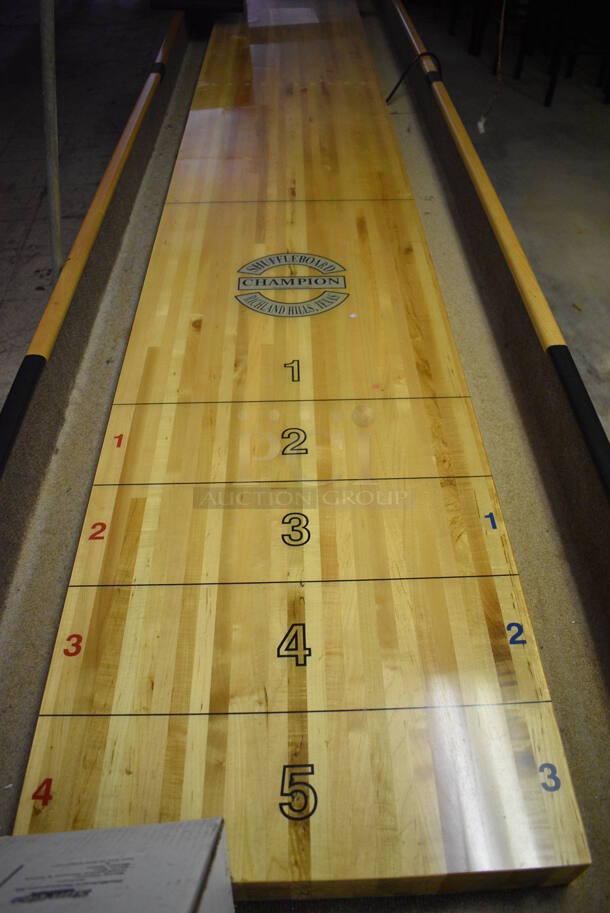 Shuffleboard Champion Floor Style Shuffleboard Board w/ Money Acceptor, Scoreboard and Cleaner. BUYER MUST REMOVE. 168x31x33. (basement) - Image 10 of 11