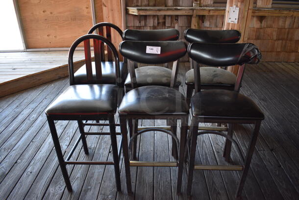6 Black Bar Height Chairs w/ Black Cushions. 18x16x42, 18x18x42. 6 Times Your Bid! (patio)