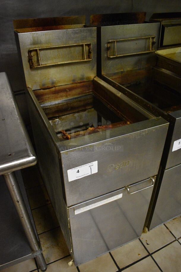 2015 Dean Model SR42GN Stainless Steel Commercial Natural Gas Powered Deep Fat Fryer. Unit Will Be Emptied of Oil Shown In Pictures. 105,000 BTU. Item Was in Working Condition on Last Day of Business. 15.5x30x47. (kitchen) - Image 3 of 7