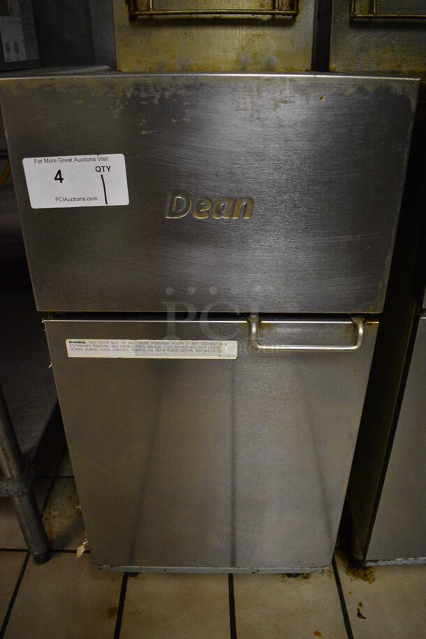 2015 Dean Model SR42GN Stainless Steel Commercial Natural Gas Powered Deep Fat Fryer. Unit Will Be Emptied of Oil Shown In Pictures. 105,000 BTU. Item Was in Working Condition on Last Day of Business. 15.5x30x47. (kitchen) - Image 5 of 7