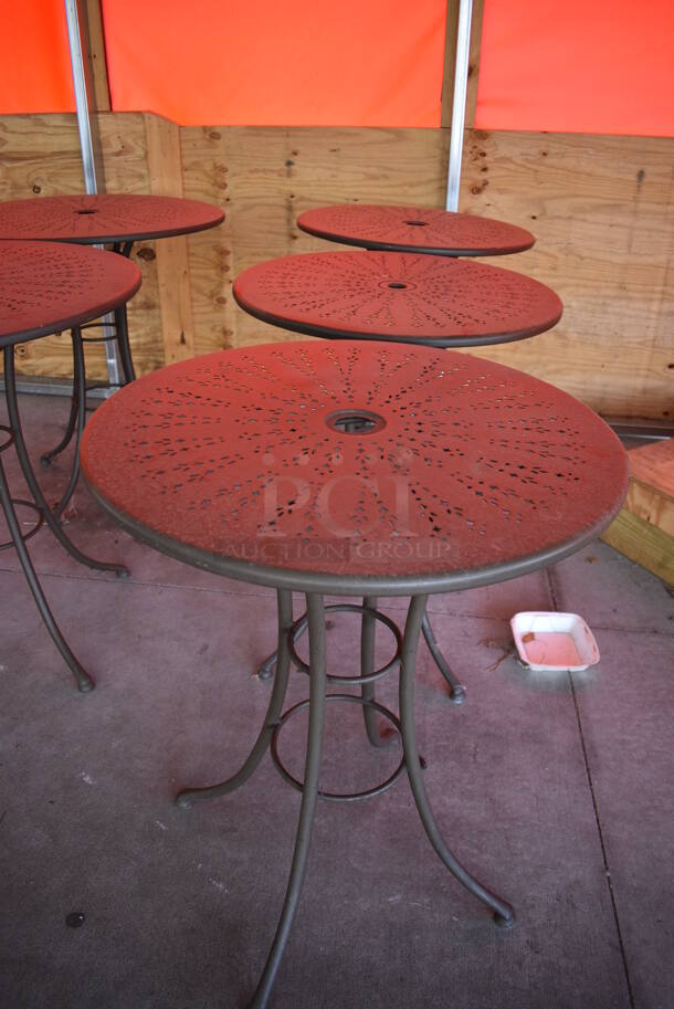 5 Metal Bar Height Patio Tables. 36x36x40, 30x30x40. 5 Times Your Bid! (patio) - Image 3 of 3
