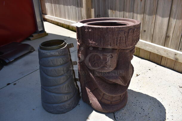 2 Poly Pieces; Totem Style Vase and Gray Base Cover. 14x14x23, 10x10x18. 2 Times Your Bid! (patio) - Image 1 of 4