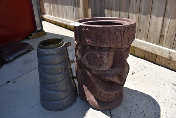 2 Poly Pieces; Totem Style Vase and Gray Base Cover. 14x14x23, 10x10x18. 2 Times Your Bid! (patio)