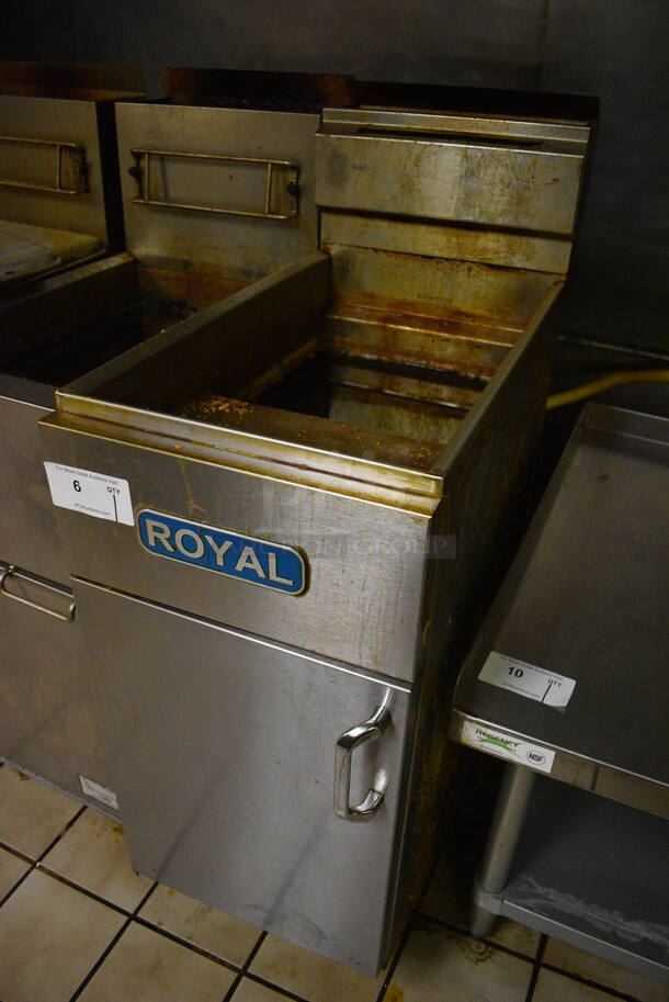 Royal Model B Stainless Steel Commercial Natural Gas Powered Deep Fat Fryer. Unit Will Be Emptied of Oil Shown In Pictures. Item Was in Working Condition on Last Day of Business. 15.5x33x47. (kitchen) - Image 2 of 7