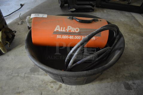 All Pro Universal 85 Metal Propane Gas  Heater. 50,000-85,000 BTU. 24x24x9. (basement)