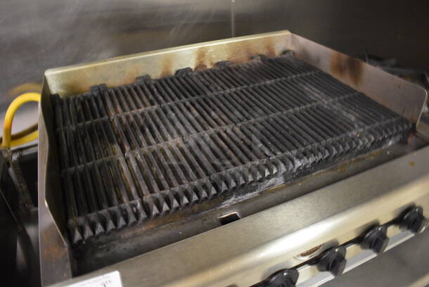 Wells Stainless Steel Commercial Countertop Natural Gas Powered Charbroiler Grill w/ Cleaning Brush and Scraper. Item Was in Working Condition on Last Day of Business. 36x31x18. (kitchen) - Image 5 of 8