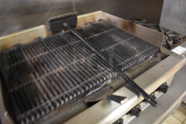 Wells Stainless Steel Commercial Countertop Natural Gas Powered Charbroiler Grill w/ Cleaning Brush and Scraper. Item Was in Working Condition on Last Day of Business. 36x31x18. (kitchen) - Image 7 of 8