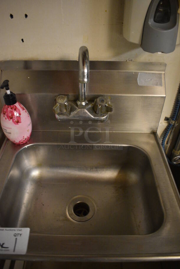 Stainless Steel Single Bay Wall Mount Sink w/ Faucet and Handles. BUYER MUST REMOVE. 18x16.5x19. (kitchen) - Image 3 of 4
