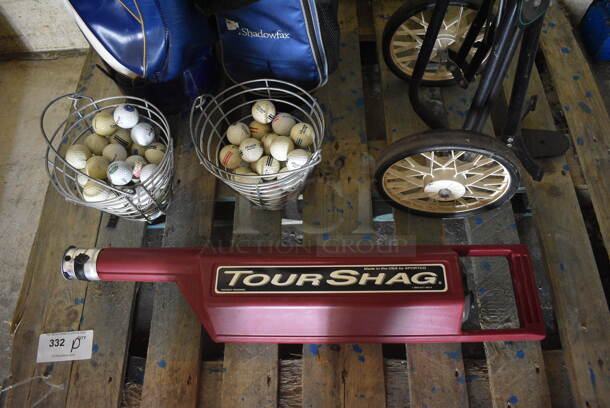 PALLET LOT of 2 Golf Club Bags, 2 Bins of Golf Balls, Bag Stand and 10 Clubs. (basement) - Image 2 of 6