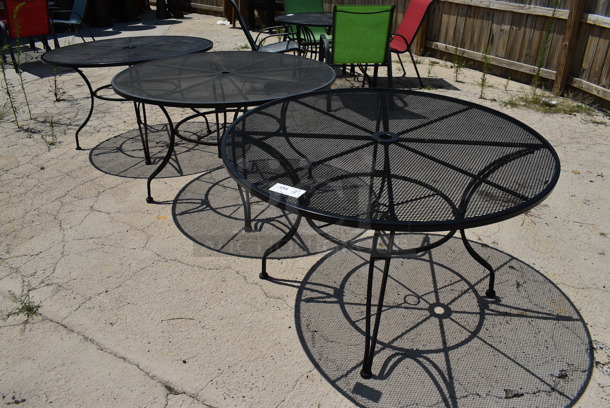 3 Black Mesh Metal Patio Tables. 48x48x28. 3 Times Your Bid! (patio)