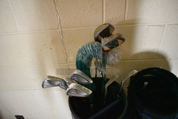 PALLET LOT of 2 Golf Club Bags, 2 Bins of Golf Balls, Bag Stand and 10 Clubs. (basement) - Image 5 of 6