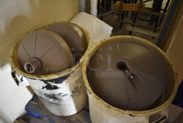 10 Blue Patio Umbrellas and 2 Trash Cans of Umbrella Bases. 87". 10 Times Your Bid! (basement) - Image 5 of 5