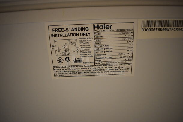 Haier Model HF71CL53NW Metal Chest Freezer. 115 Volts, 1 Phase. 37x21x33. Tested and Working! (kitchen) - Image 8 of 8