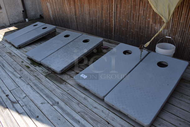 6 Gray Poly and Wooden Corn Hole Boards. 23.5x47.5x12. 6 Times Your Bid! (patio)