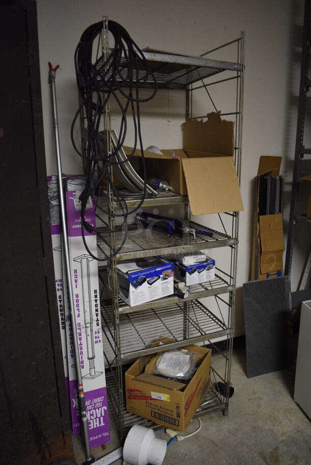 ALL ONE MONEY! Room Lot of Various Shelving and Contents Including Glassware, Computer Towers For Parts, Spools of Wire, Cleaner and Metal Cabinet. BUYER MUST REMOVE. (basement) - Image 6 of 12