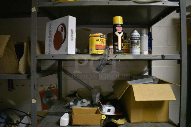 ALL ONE MONEY! Room Lot of Various Shelving and Contents Including Glassware, Computer Towers For Parts, Spools of Wire, Cleaner and Metal Cabinet. BUYER MUST REMOVE. (basement) - Image 11 of 12