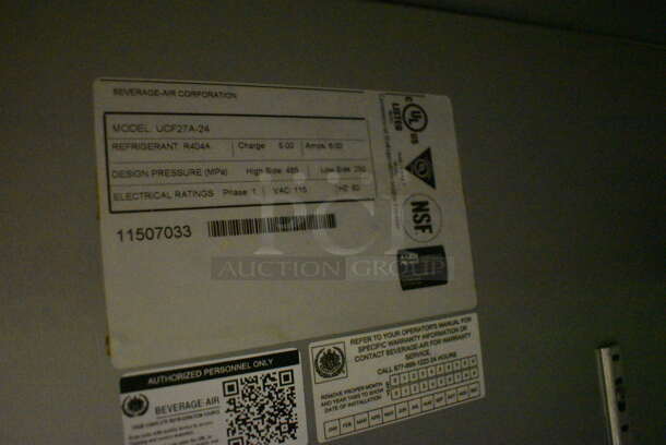 Beverage Air Model UCF27A-24 Stainless Steel Commercial Single Door Undercounter Freezer on Commercial Casters. 115 Volts, 1 Phase. 27x30.5x34.5. Tested and Working! (kitchen) - Image 5 of 7