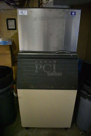 Manitowoc Model SY0604A Stainless Steel Commercial Ice Head on Commercial Ice Bin. BUYER MUST REMOVE. 208-230 Volts, 1 Phase. 30x36x72. Tested and Powers On But Does Not Function. (basement)