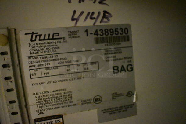 True Model TSSU-48-12 Stainless Steel Commercial Sandwich Salad Prep Table Bain Marie Mega Top. Does Not Come w/ Over Shelf. 115 Volts, 1 Phase. 48x30x44. Tested and Working But Unit Doesn't Consistently Stay In Safe Temperature Range. (kitchen) - Image 8 of 10