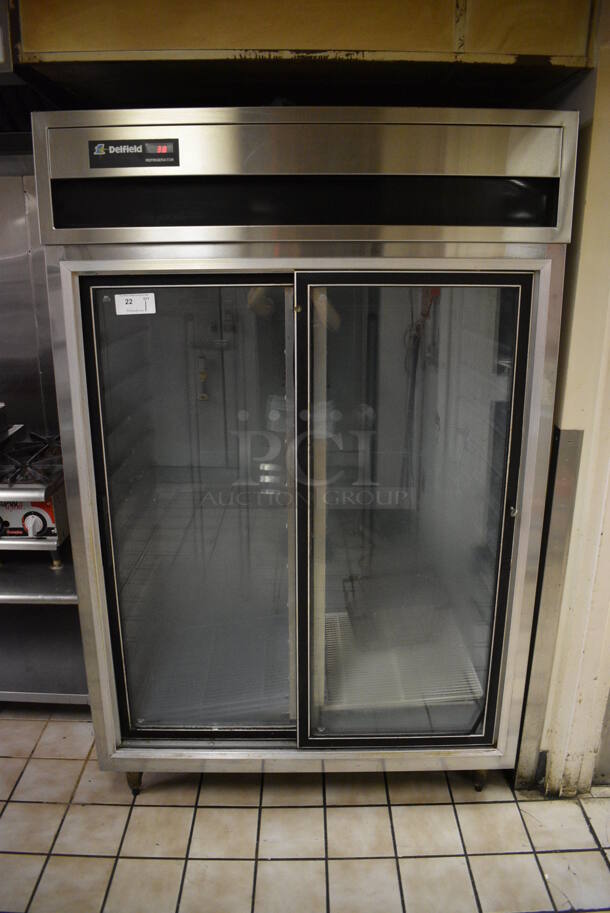 Delfield Model GM 4757 Stainless Steel Commercial 2 Door Reach In Cooler Merchandiser. 115 Volts, 1 Phase. 51x33x80. Tested and Working! (kitchen)